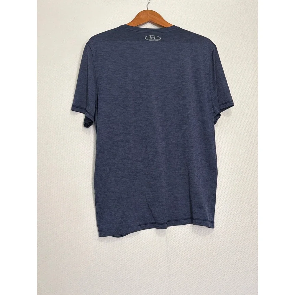 Under Armour HeatGear Mens V-Neck T-Shirt Navy Blue Heather Loose Fit Large